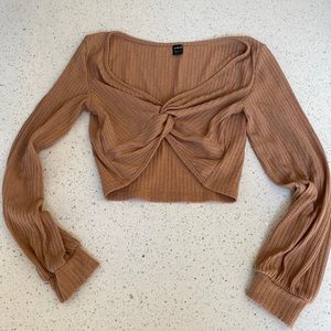 Shein Light Brown Long Sleeve Crop Top- Size Small